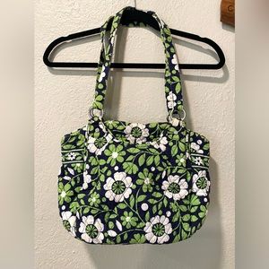 Vera Bradley Glenna Satchel Lucky You Navy Green White Floral Pattern Bag